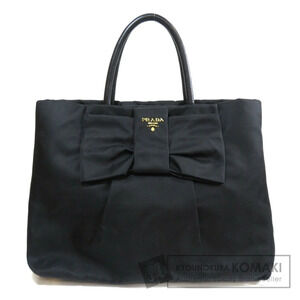 Prada Tessuto bow tote bag prominent leather bow Black
